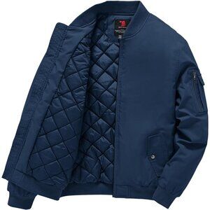 Men's Dark Navy Blue Windproof Quilted Bomber Jacket Coats Warm Winter Outwear